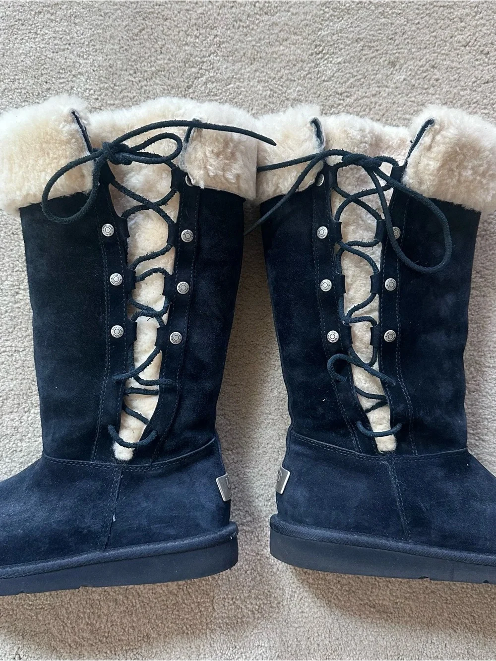 UGG Upside Black Suede Shearling Lace-Up Boots size 7
